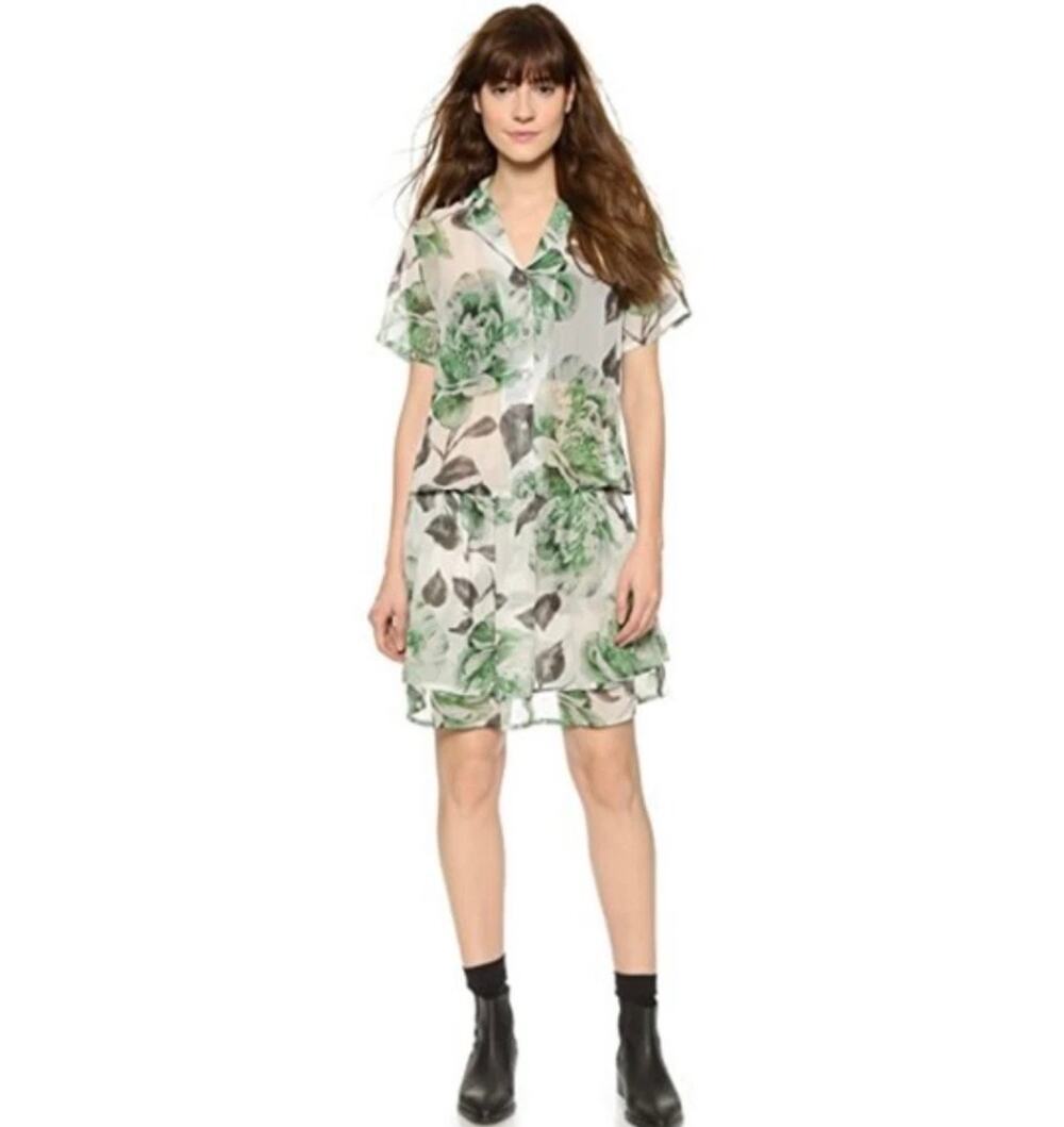 GANNI Gardenia Georgette Green Floral